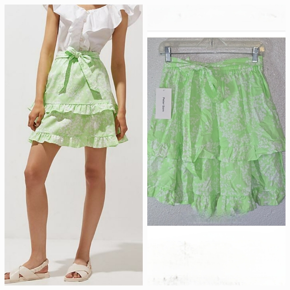 Peter Som Light Green Floral A-Line Skirt